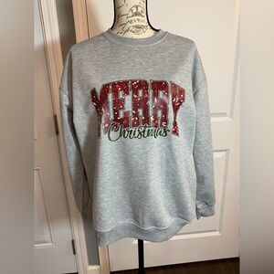 Gray, Red, and Green "Merry Christmas December 25" Sweatshirt XL B